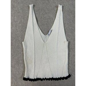 Zara Cream Sleeveless Crochet Knit Bottom Ruffle Crop Sweater Tank Top V Neck SM